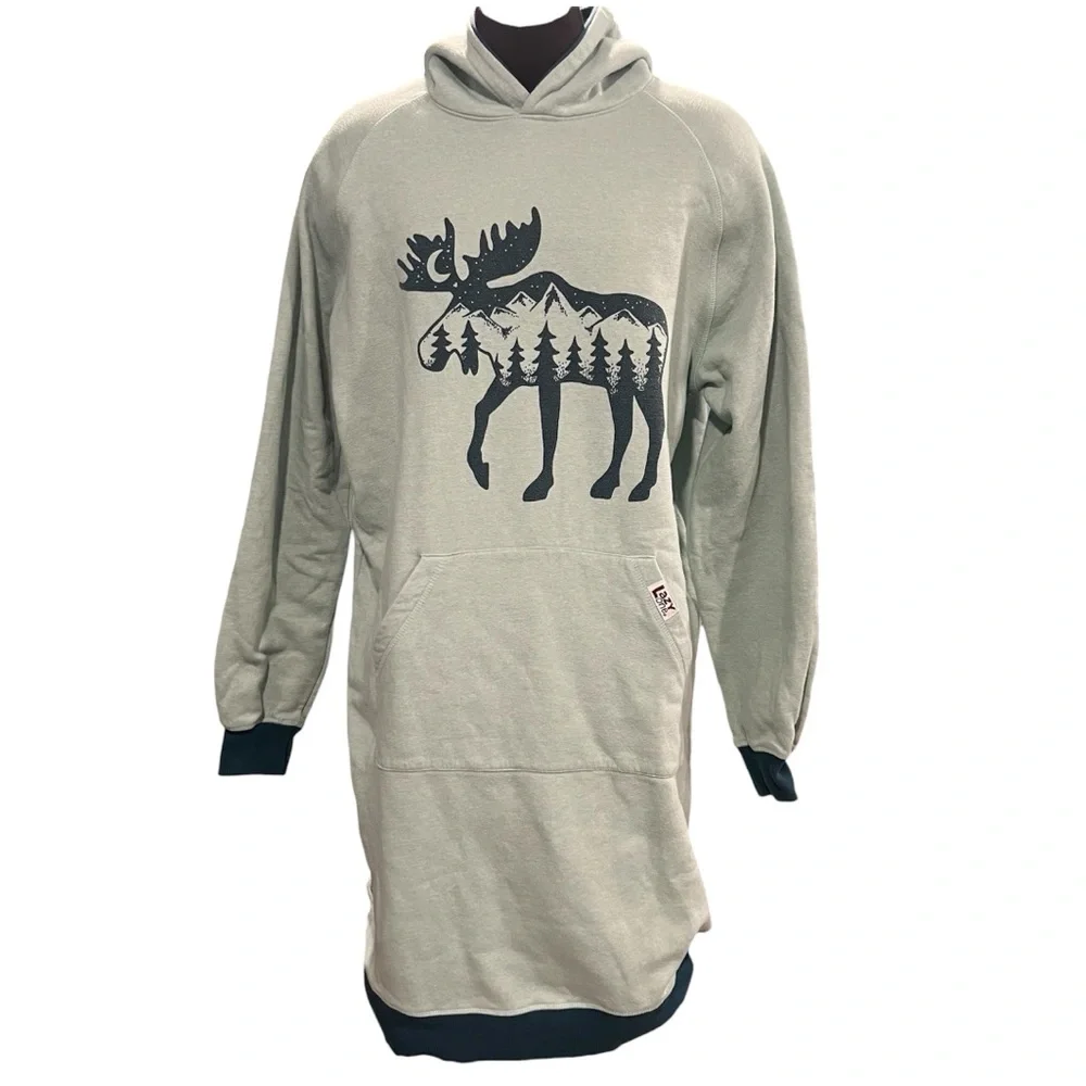Lazy One Oversized Sleep Mountain Moose Sleep Hoodie Long Length Lounge Large XL - Picture 1 of 11